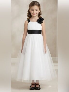 Alfred Angelo Little Girls Black & White Flower Girl Dress or Long Pageant Dress